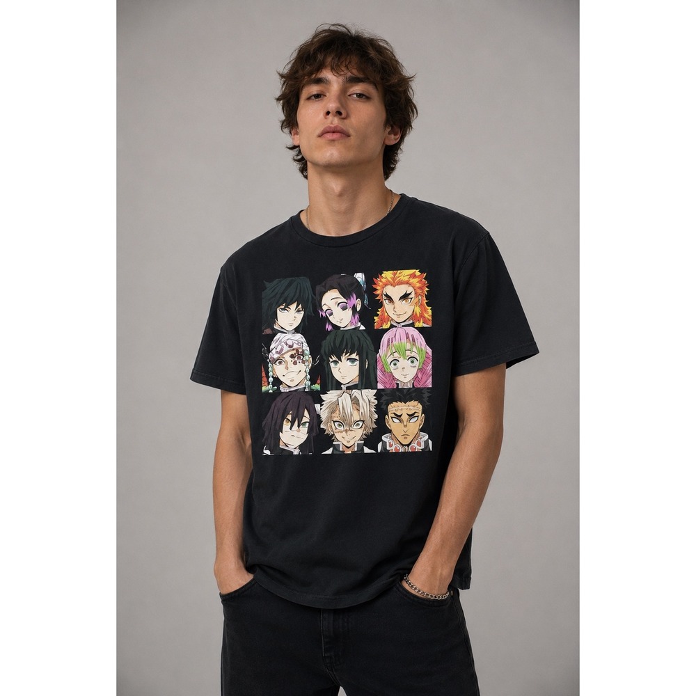 Demon Slayer Hashira Graphic T-Shirt Mens Large Black Anime Kimetsu no Yaiba Tee